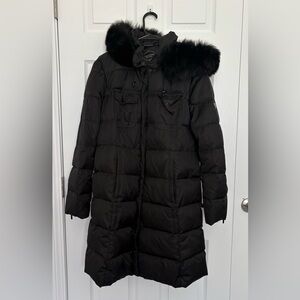 1 Madison Long Down Puffer Coat Fox Fur Trim Size L